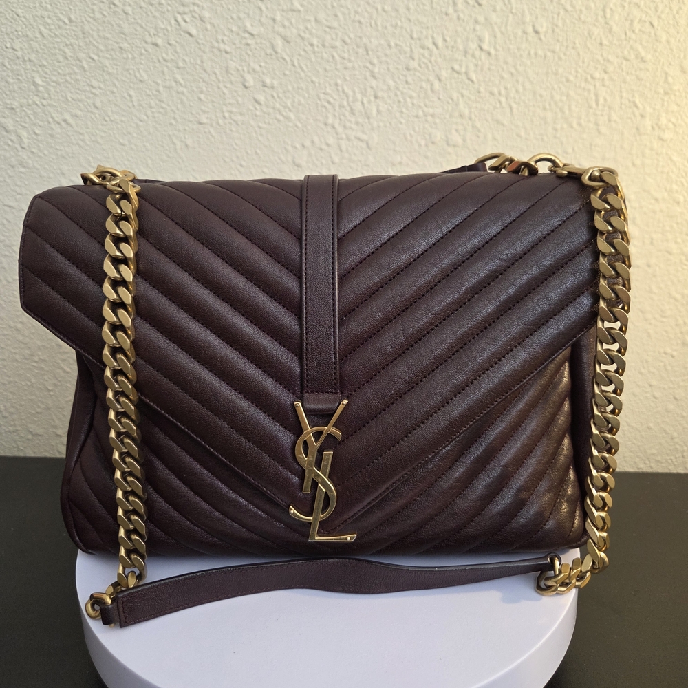 YVES SAINT LAURENT Cassandra Envelope Bag Authentic Burgundy Leather - Picture 2 of 15